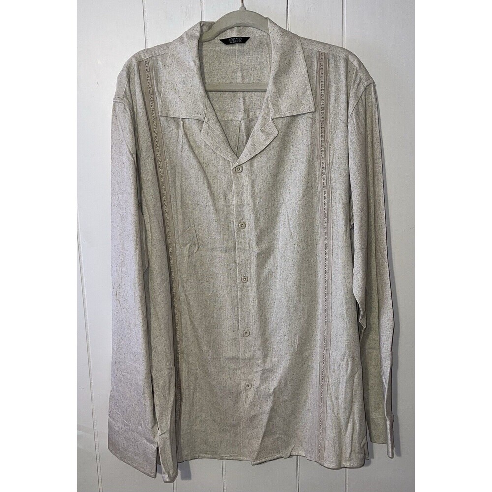 Men's Coofandy Beige Linen Blend Long Sleeve Collared Button-Down Shirt Size XXL